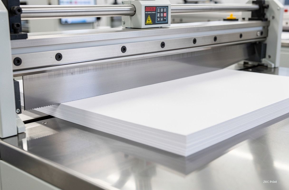 Precision paper cutting in a modern printing workshop